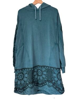 Daily Practice Anthropologie Embroidered Hoodie Dress Size Medium Turquoise